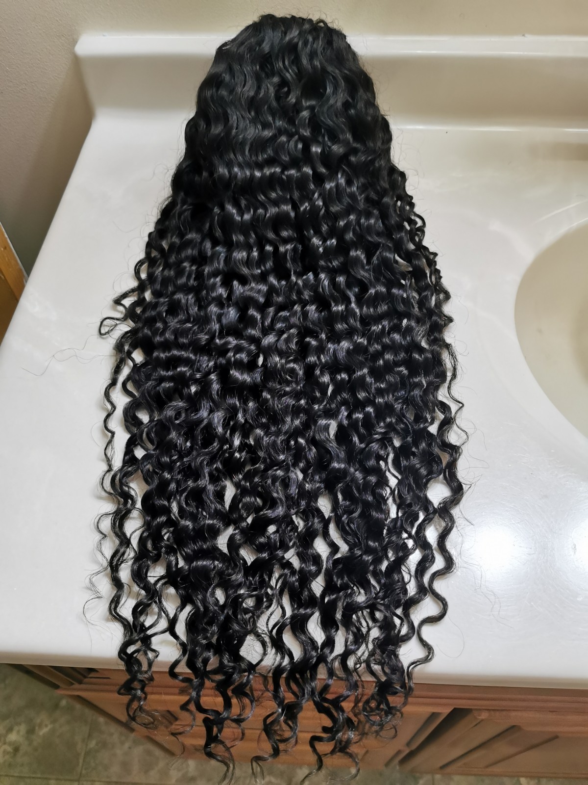 Custom High Quality Sexy Deep Curly 26” Virgin Human Hair Wig 1B