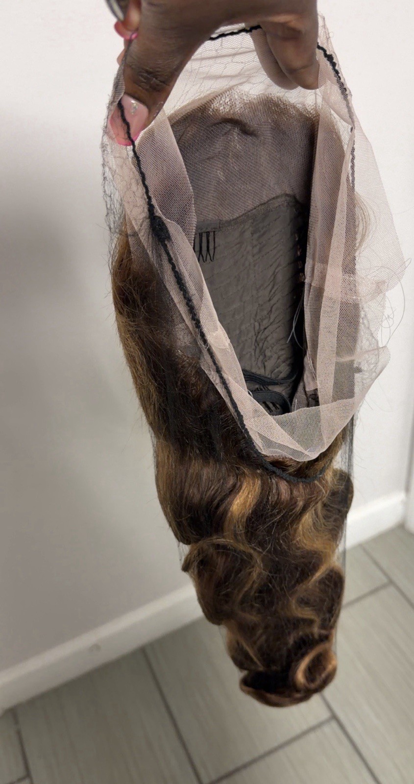 360 Lace Front human Free-Part Wavy Long Brown/Light Brown Highlights 4/27