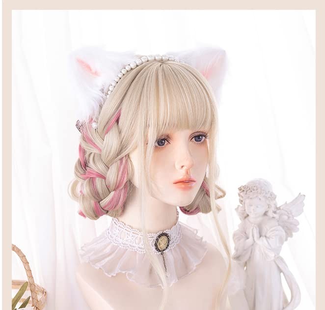 Gold Ear-dyeing Pink Lolita Wig Japanese Harajuku Cute Daily Long Curls Hair …