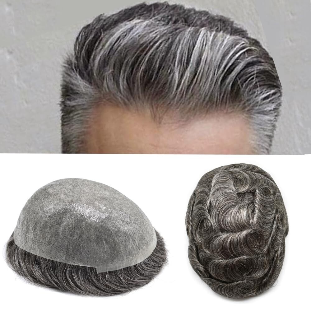 Mens Toupee Human Hair Piece Ultra Thin Skin V-Loop Men Hair Replacement System
