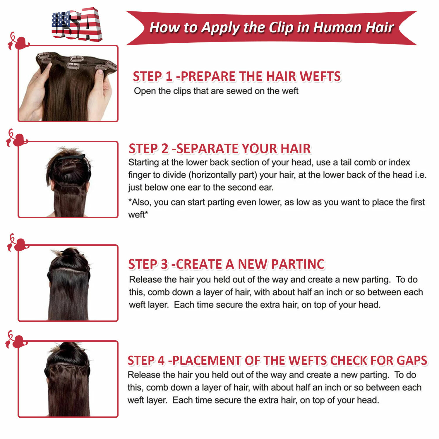 CLEARANCE Clip In 100% Human Hair Extensions 8 PIECES Standard Full Head Weft US