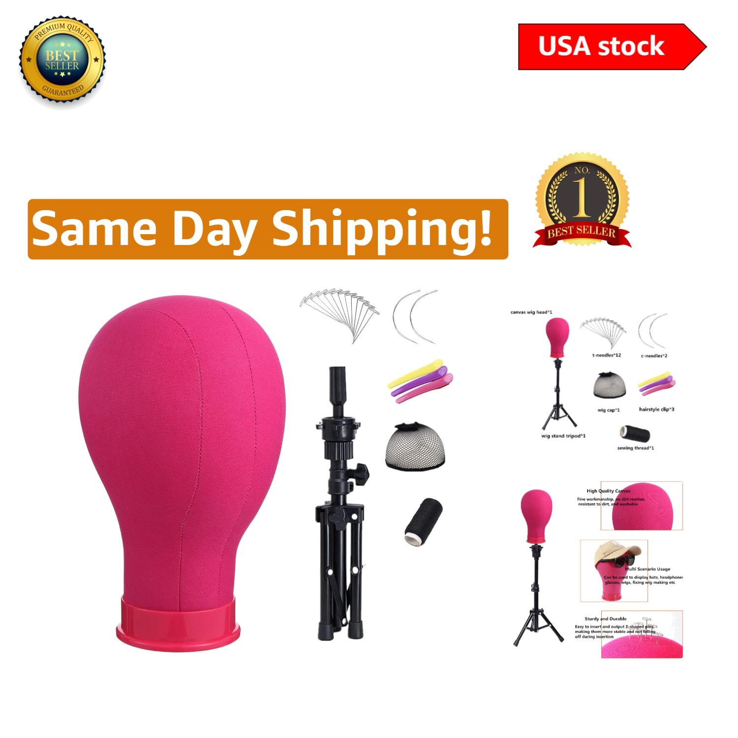Sturdy Rose Wig Head Stand with Tripod Base – Perfect for Display & Styling