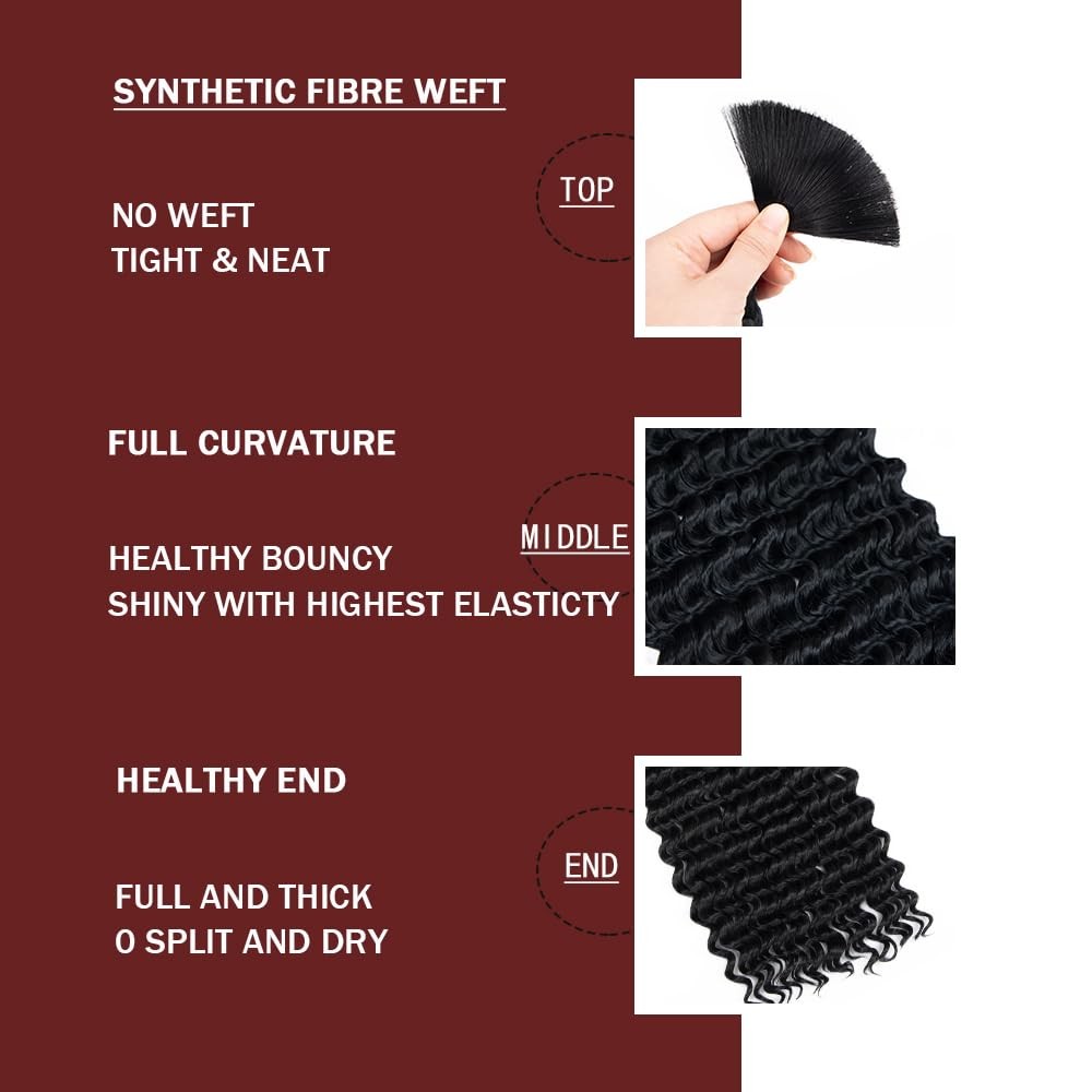 Deep Wave Bulk Hair for Braiding 18 Inch 6 Bundles 18 Inch（6 Bundles）, #1B