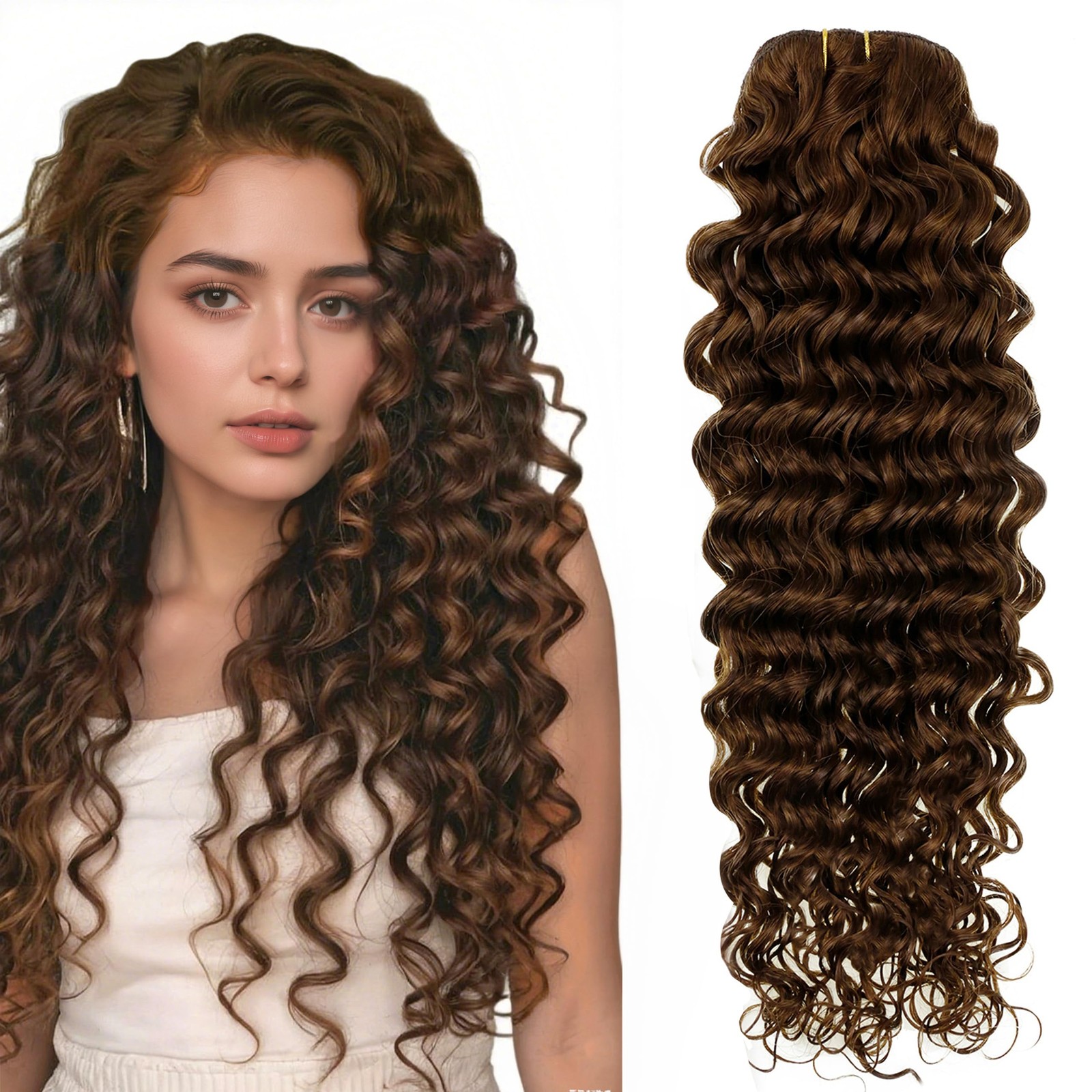 Hetto Curly Clip In Hair Extensions – Medium Brown 120G 7Pcs 14 Inch Ww – 3A-3C