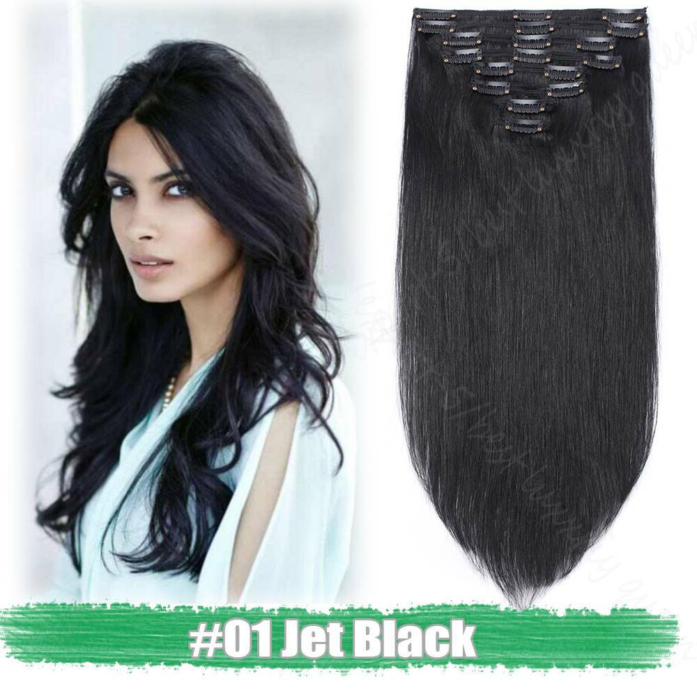 200G Extra Thick Double Weft Clip In Human Hair Extensions Full Head Ombre Brown