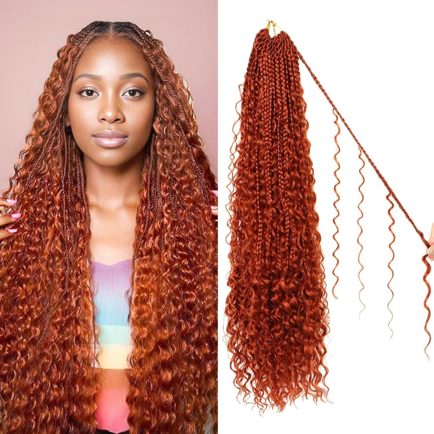 Pre-looped 24 Inch Box Braids – Goddess Boho Hair 8-Pack