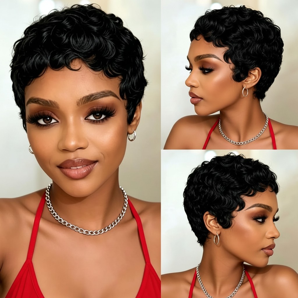 Black Women Short Curly Pixie Wigs Human Hair Stylish and Easy to Wear