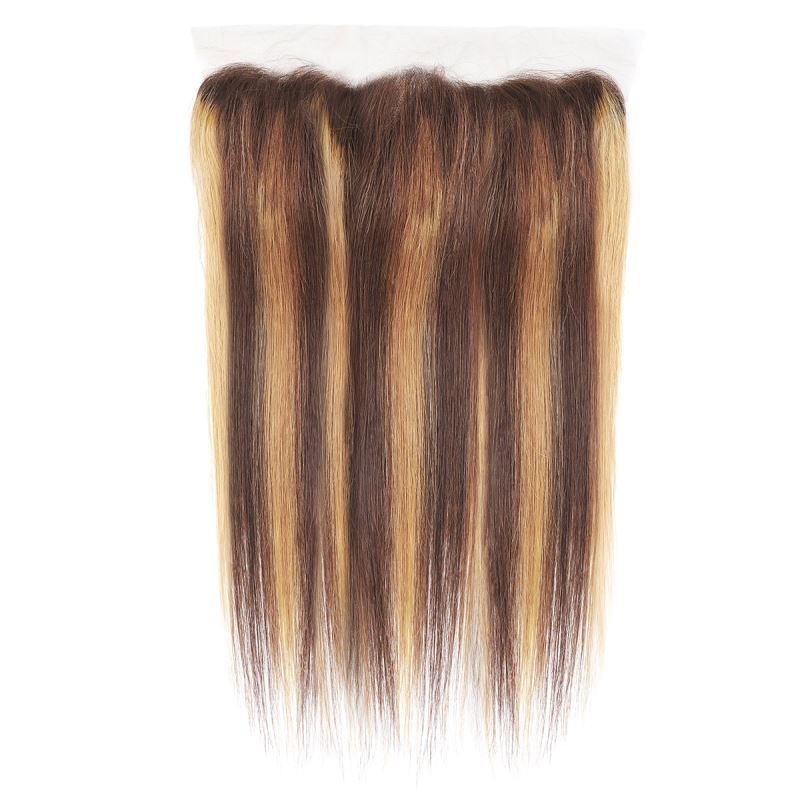 13*4 Lace Frontal Free Part P4/27 Brazilian 100% Human Virgin Hair Straight