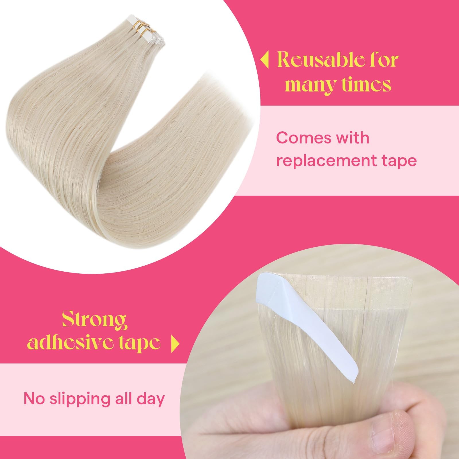 Ve Sunny Platinum Blonde Tape In Hair Extensions Easy To Maintain Remy Real