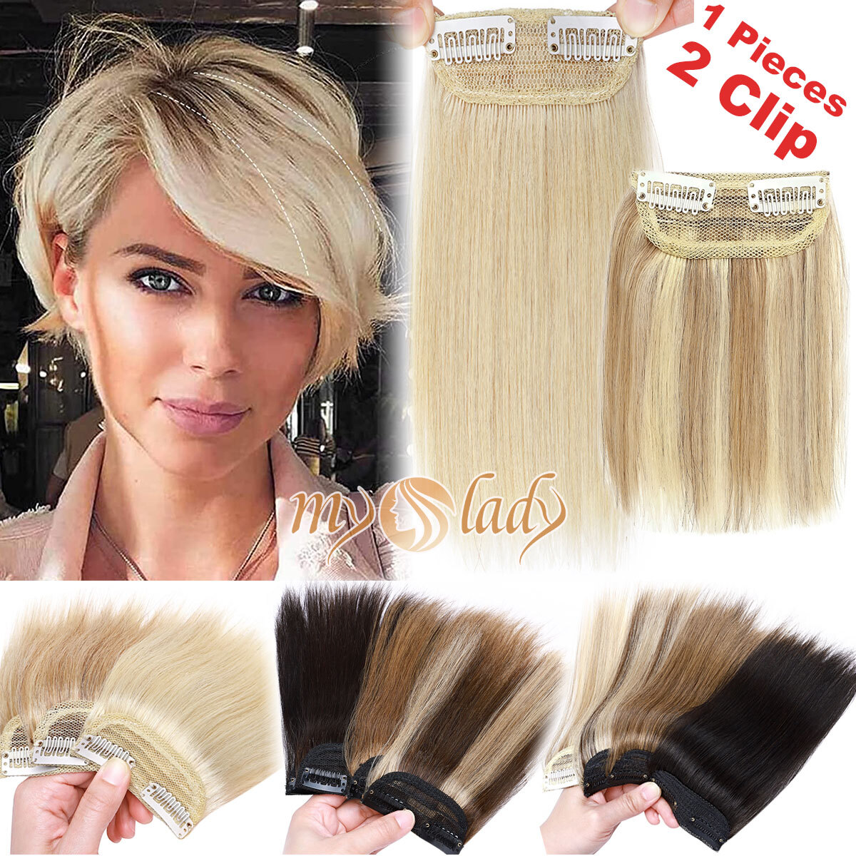 Thick Mini Hair Pad Clip In 100% Remy Human Hair Extensions Short Side Hairpiece