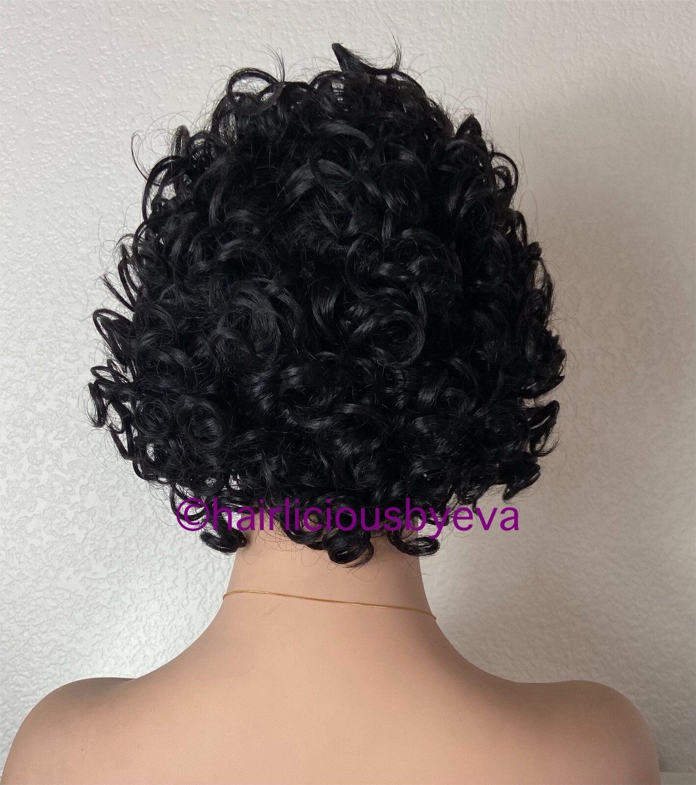 African American Curly Wig Short Black Side Part