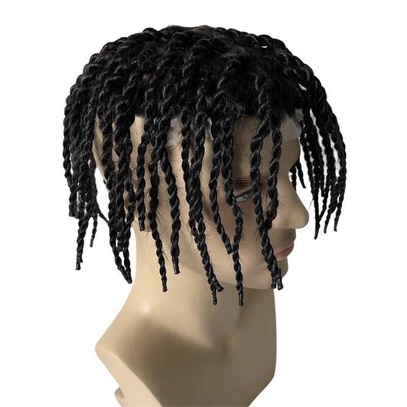 Twist Braids Human Hair Replacement System Knotted Skin Toupee for Black Men