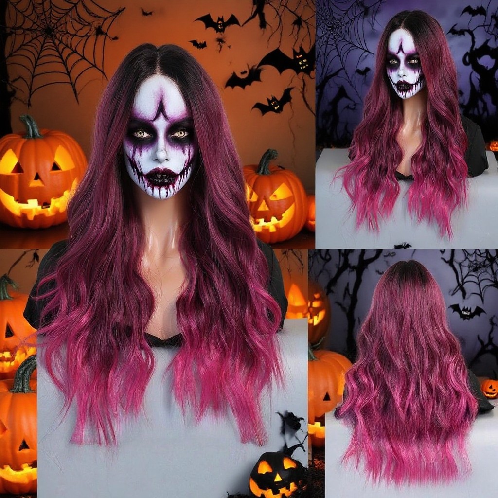 Pink Wavy Middle Part Soft Synthetic Fiber Wig for Cosplay Daily Party Use 26″