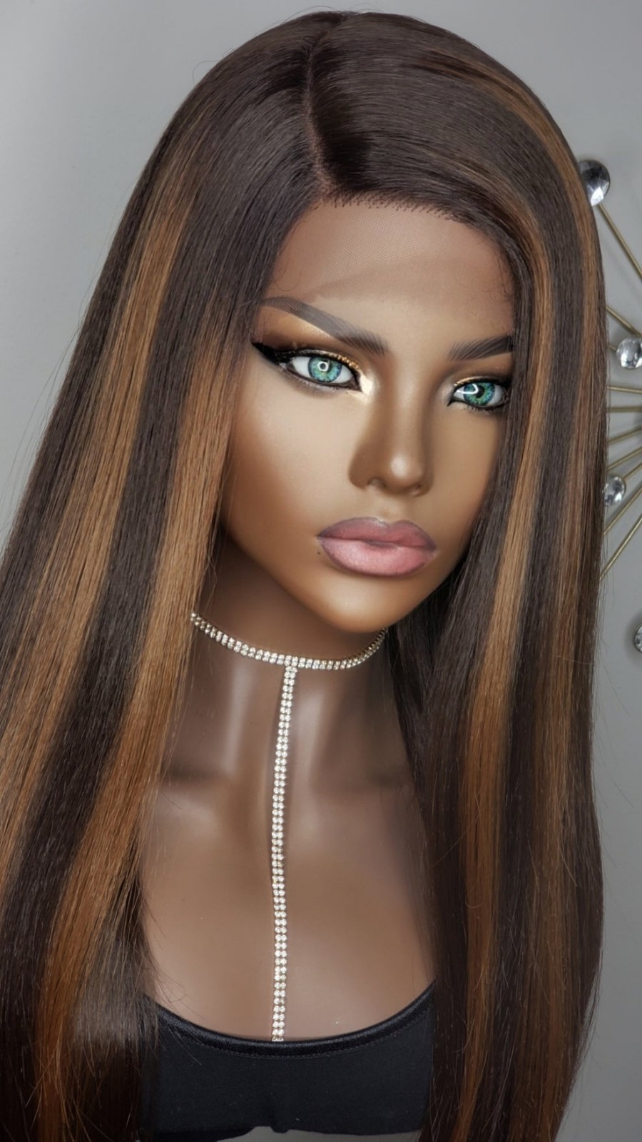 New Long Straight Brown Blonde Black Hair Highlights Lace Front Wig Womens Wigs