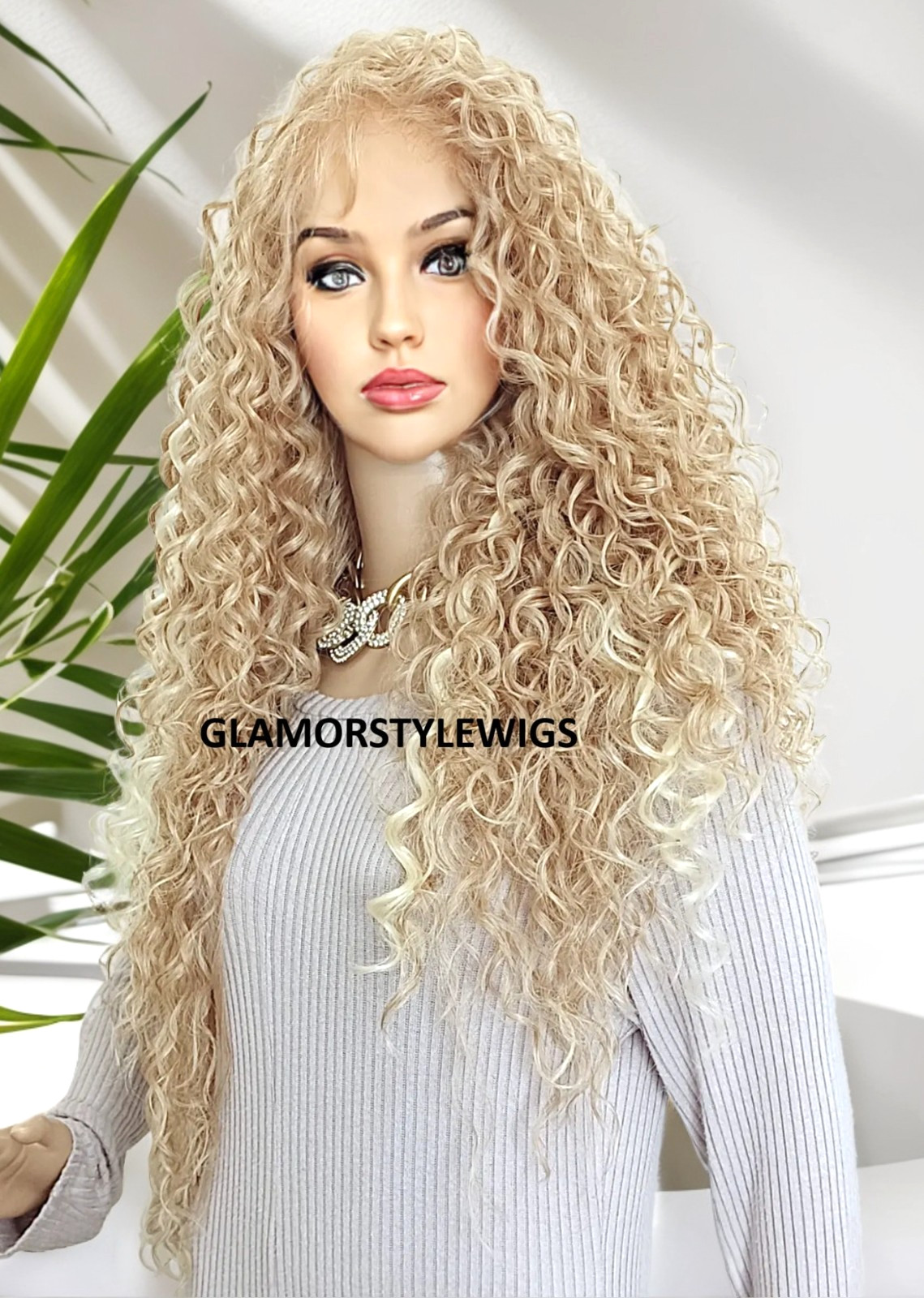 37” FREE PART LACE FRONT FULL WIG LONG CURLY LAYERED MEDIUM BLONDE MIX T27.613