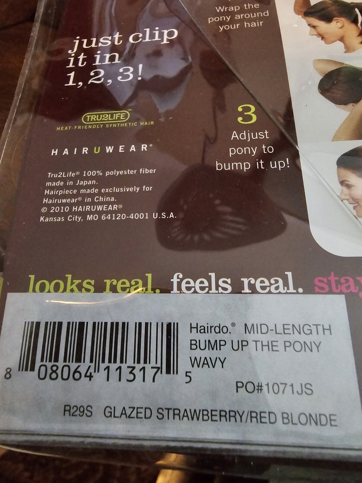 HAIRDO Hair U Wear Bump-Up Pony Instant Fashion Pony Tail – Red/Blond, New.