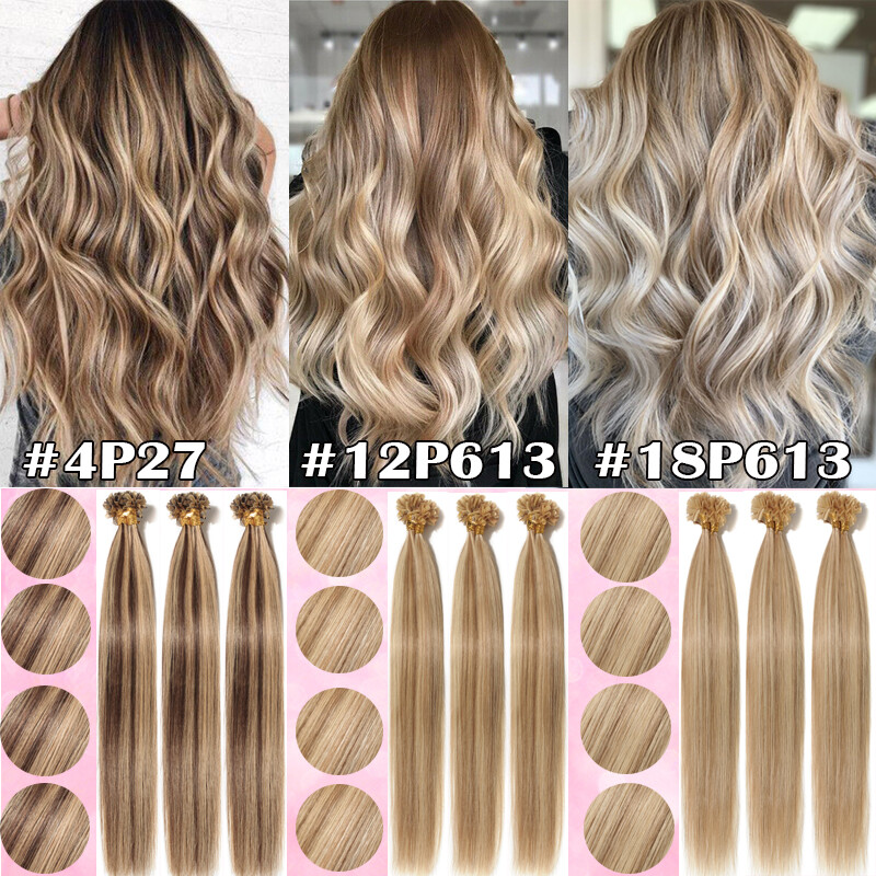 AAAA+ Keratin Pre Bonded Nail U Tip Human Hair Extensions 100S 100g Blonde USps
