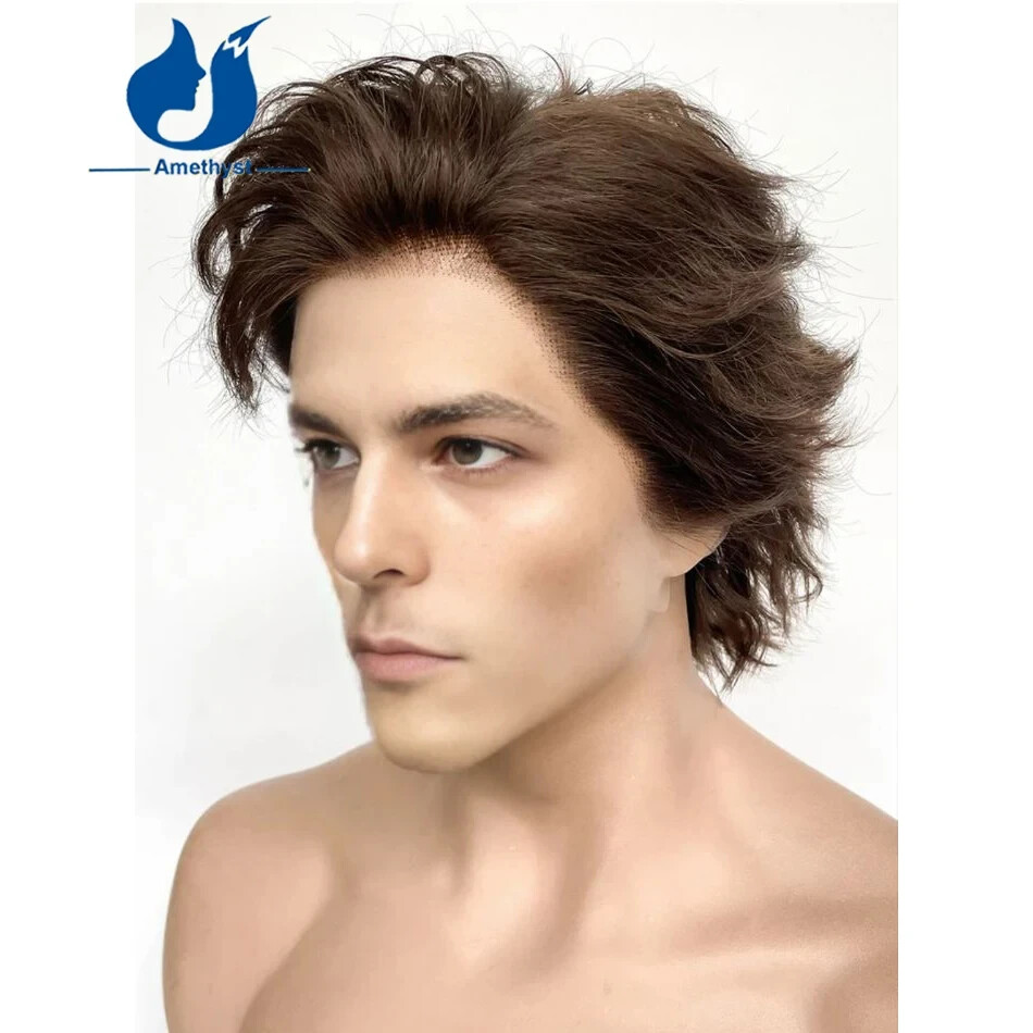 Dark Brown Wavy Men’s Wig Human Hair Short Bob Pixie Cut 13×6 Lace Front Wig