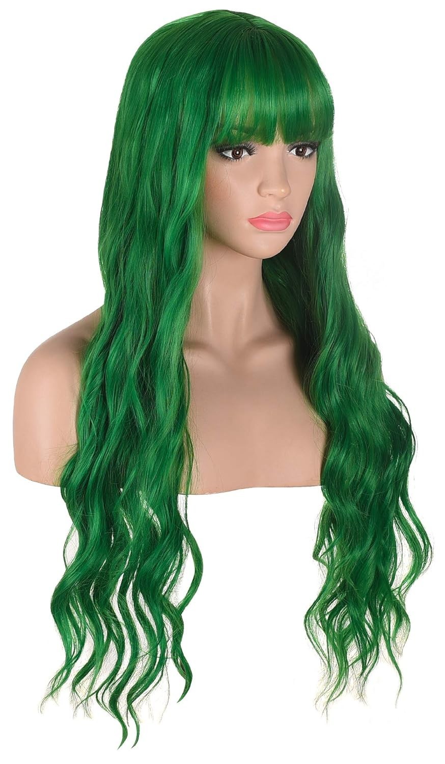 Long Wavy Green Wig with Bangs | Heat Resistant Synthetic Hair Wigs for Women…