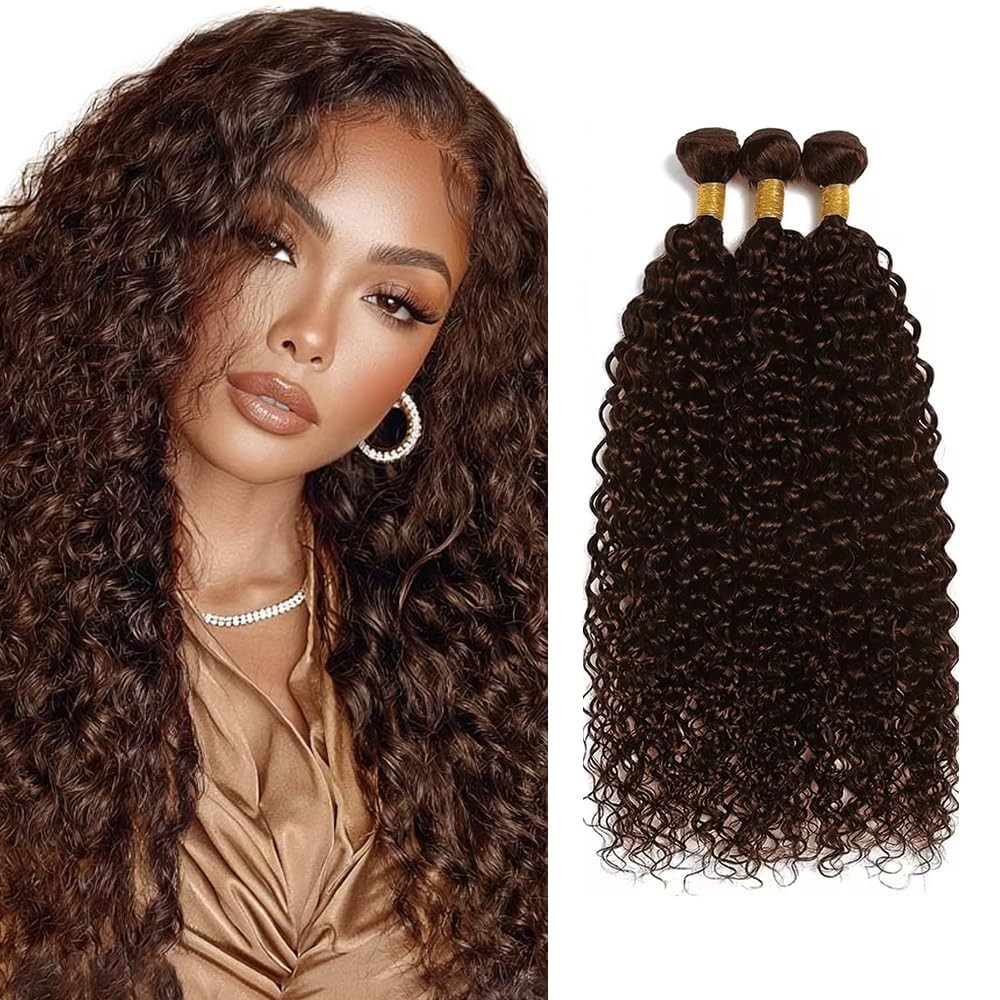 Auokmar 28 30 32 Inch Color 4 Human Hair Bundle Chocolate Brown Kinky Curly 3