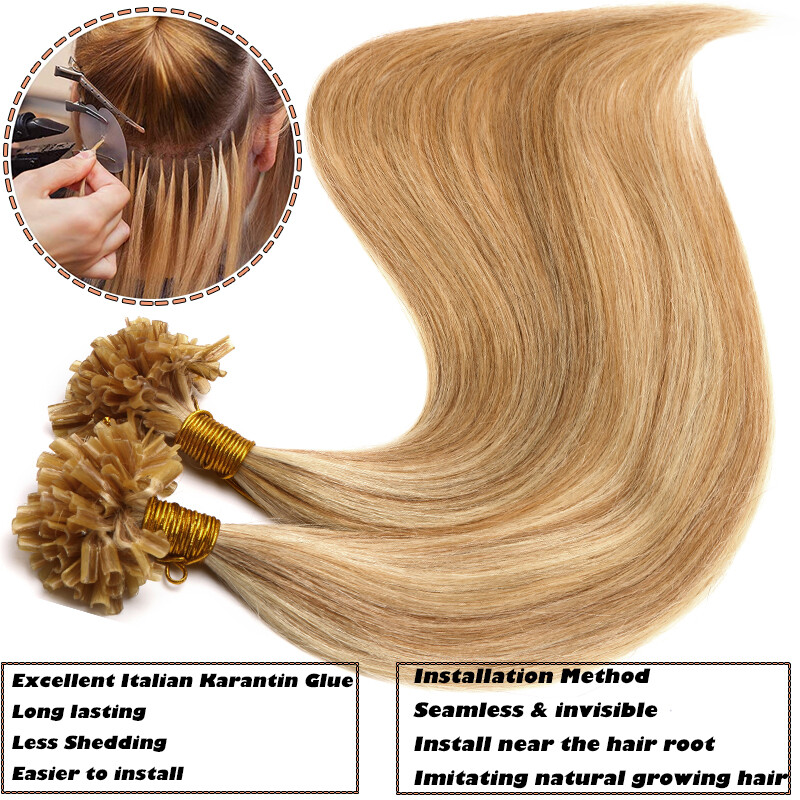 Russian 100g Nail U Tip Human Hair Extensions Remy Pre Bonded Keratin Glue/ 0.5G