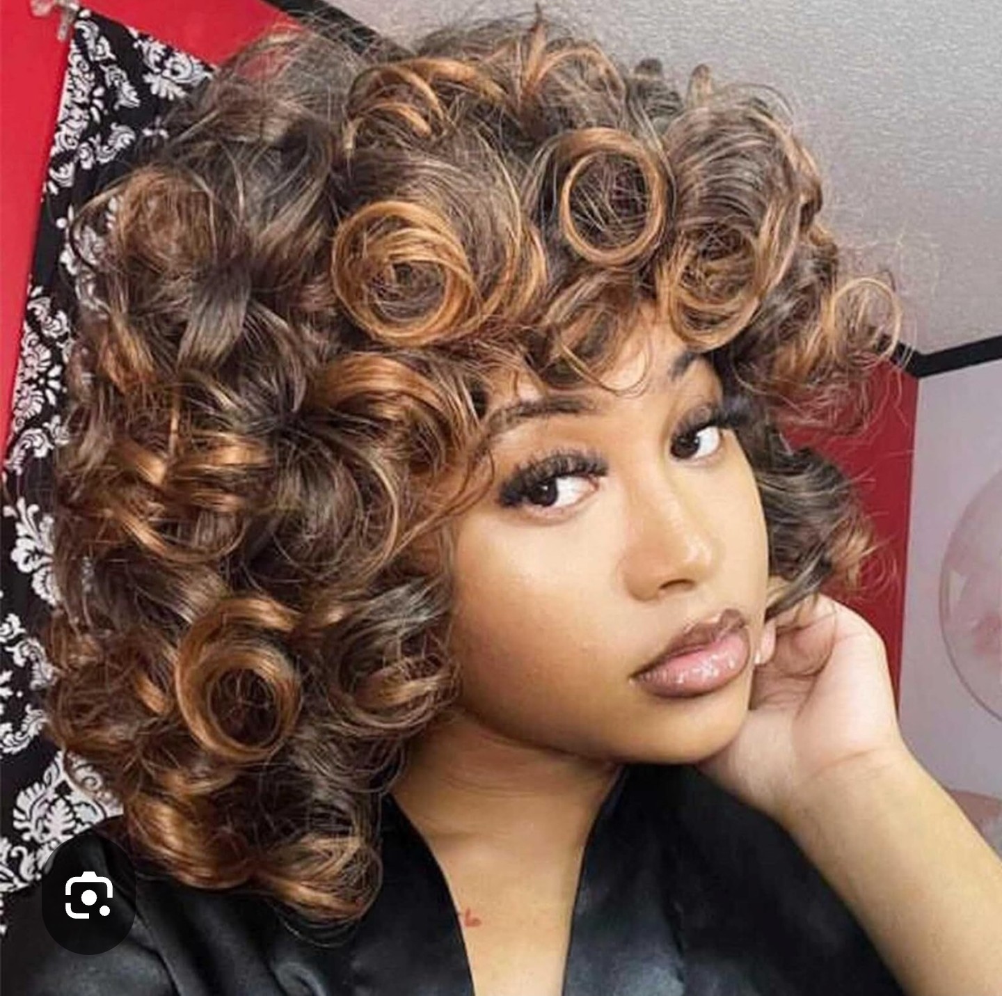 Dark Brown Curly Wigs Short Loose Curly Wig with Bangs Cap Included New