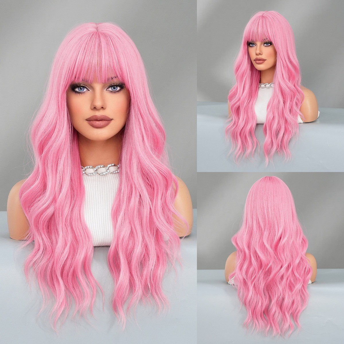 Orange wavy long curly hair with fringe hairstyle yellowish hairdo headband