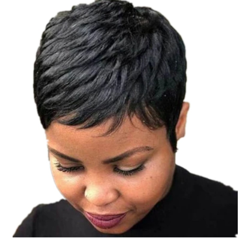 African American Short Synthetic Wig Rose Net Full Head Wig for Daily Wear