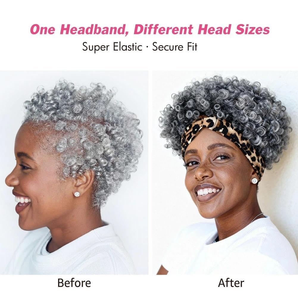 Salt and Pepper Headband Wig Short Curly Wigs with Headbands Attached for Bla…