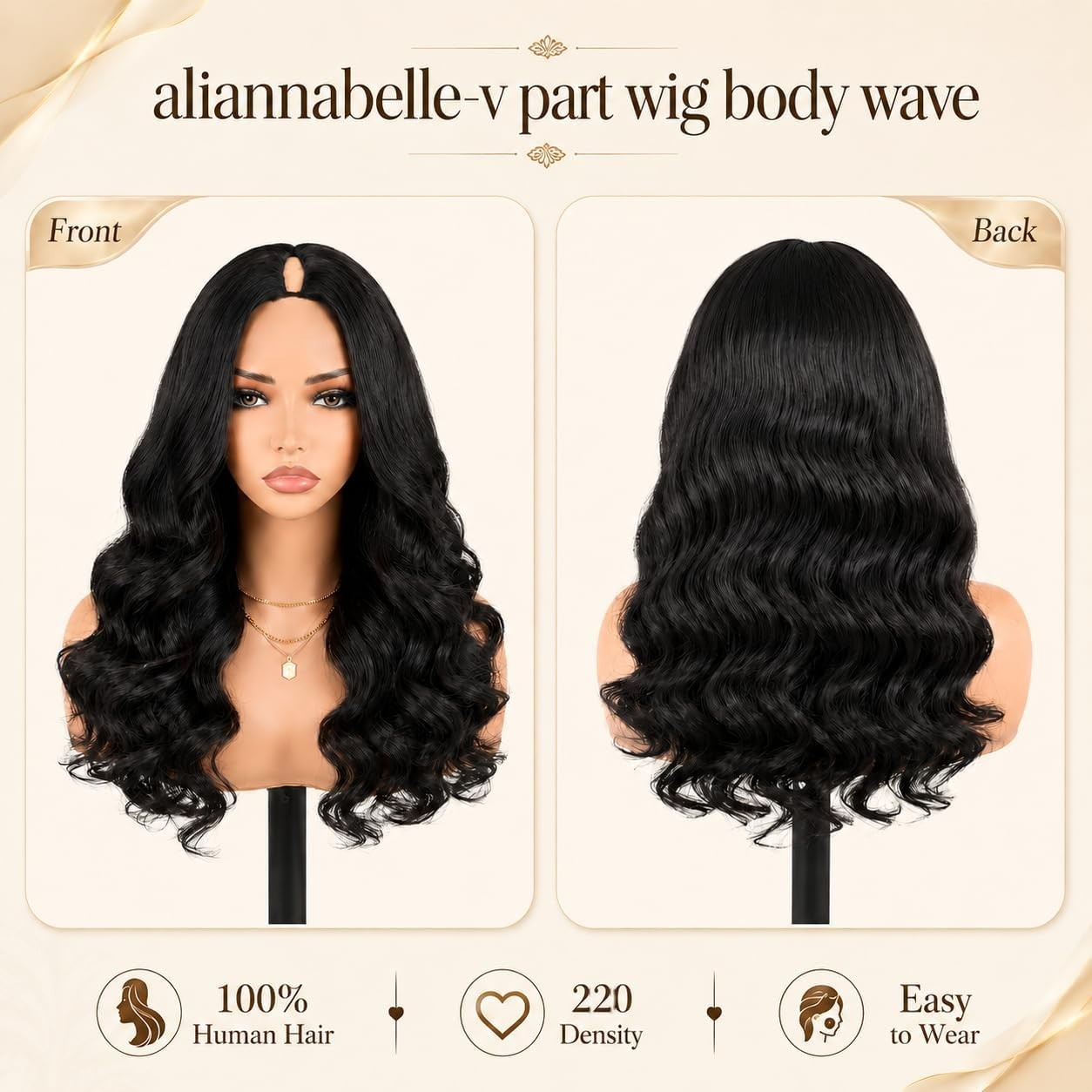 18 Inch Body Wave V Part Wig – 220% Density, Glueless Clip-In Half Wig for Women