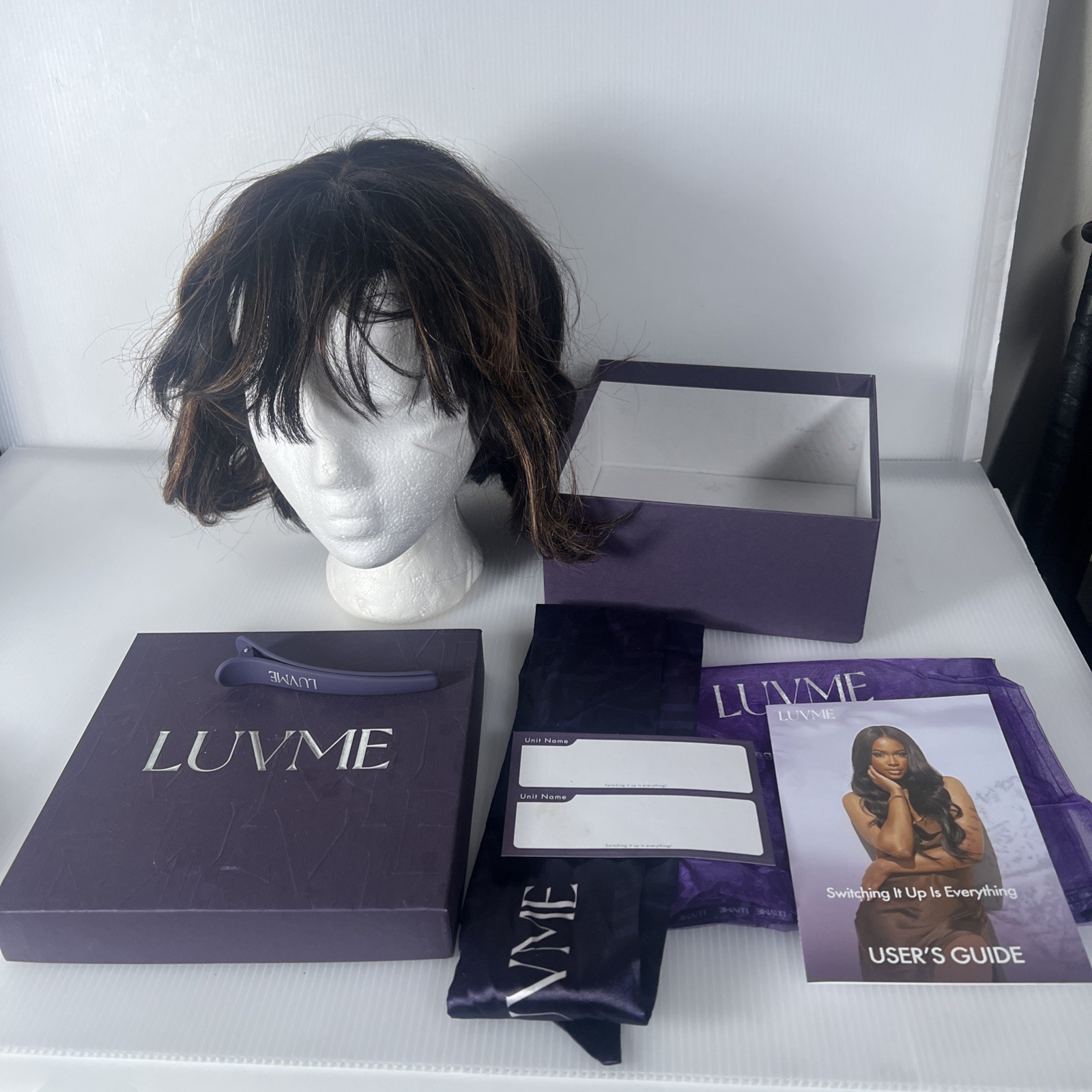 LUVME HAIR Short Brown Straight Human Hair Wig with Bangs Wig Cap Clip