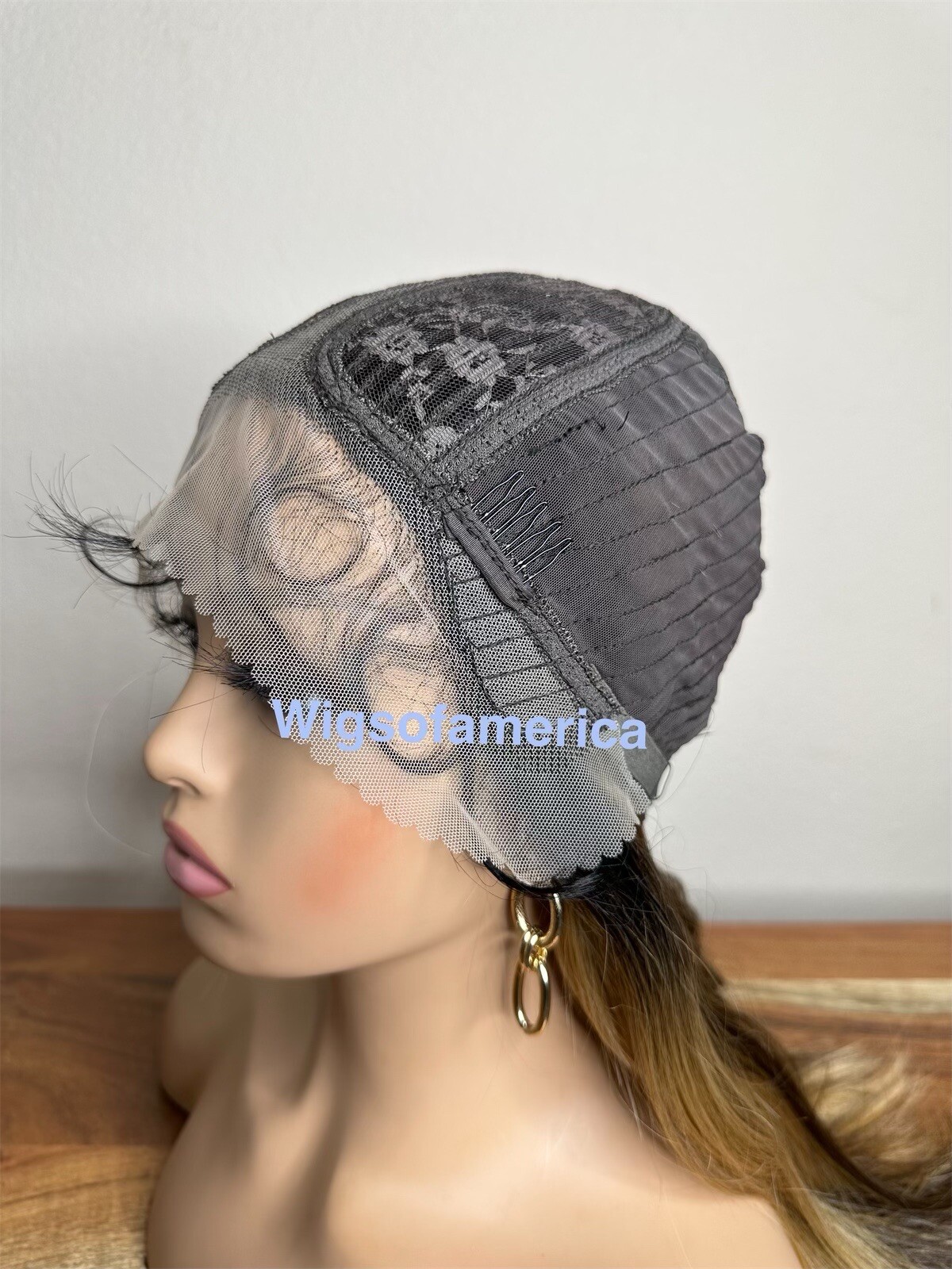 Golden Ash Blonde Wig Ombré Black Lace Front Middle Part Heat Ok