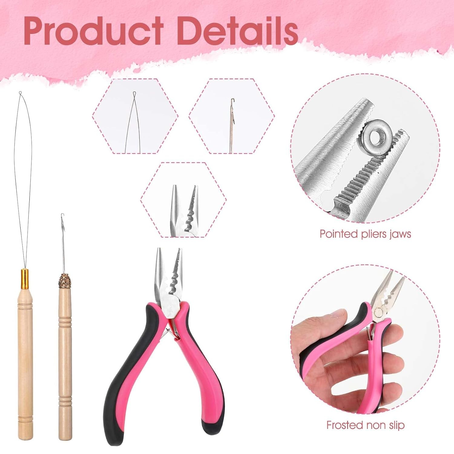 Hair Extension Tools Kit, 3 Pcs Microlinks Beads Tools Pliers Loop Needle