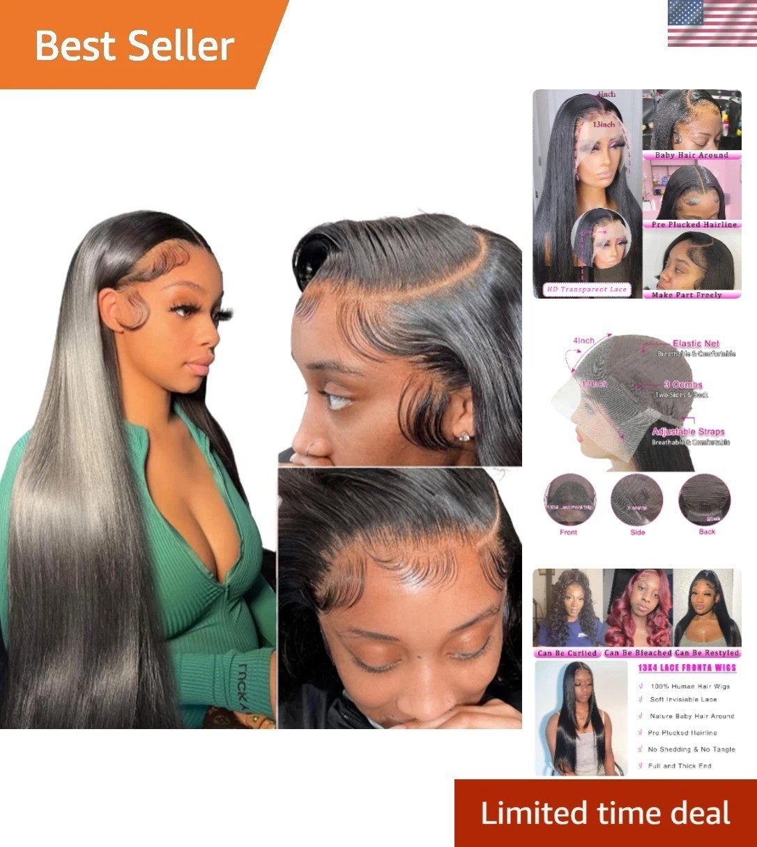 Straight Brazilian Virgin Hair 24 Inch Lace Front Wig – Tangle Free & Durable