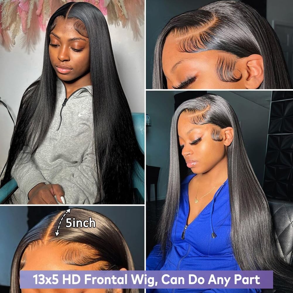 28″ Straight HD Lace Front Wig, Human Hair, Pre-Plucked, 180 Density, Glueless,