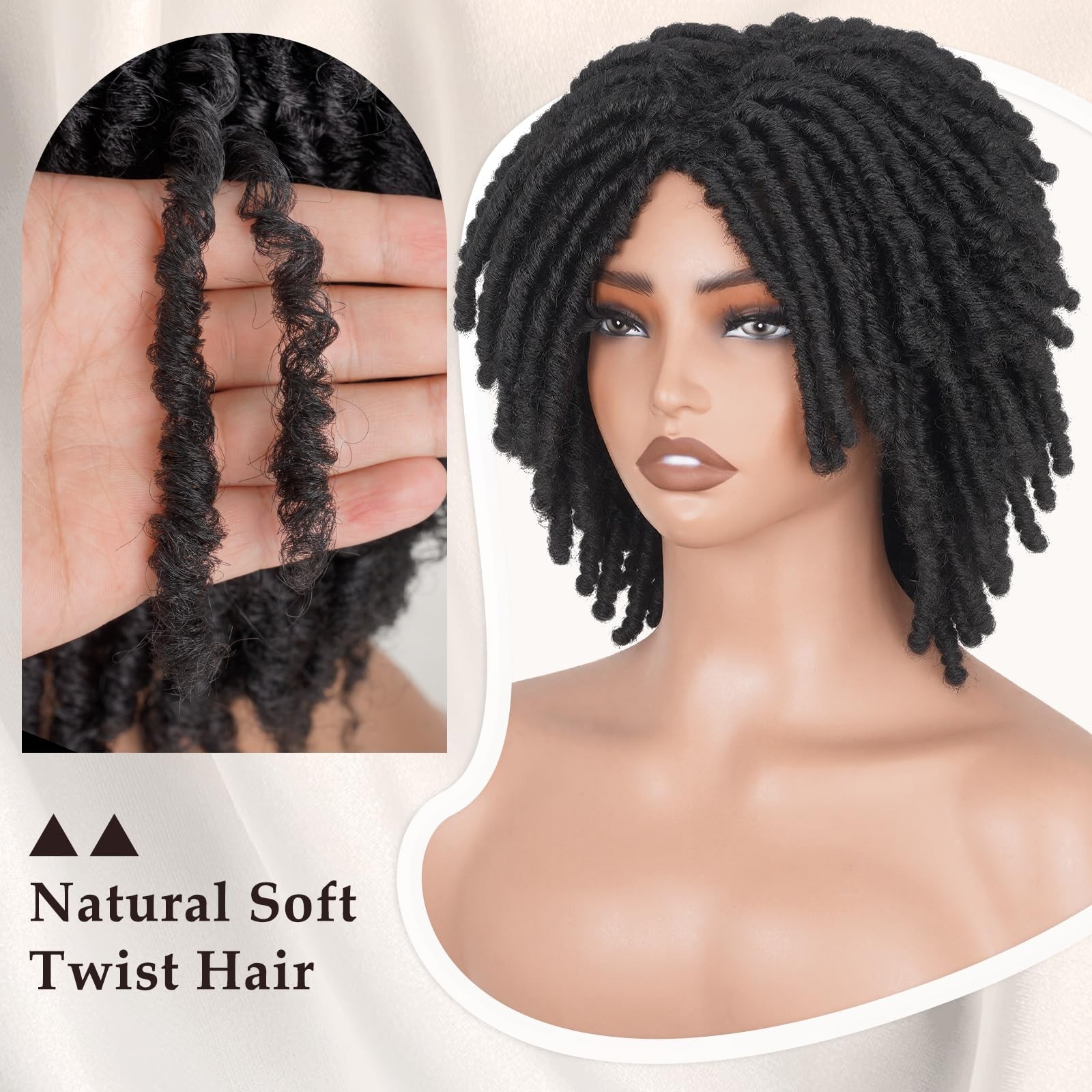 Dreadlock Wig 12 Inch Braided Wigs for Black Women & Men – Short Afro Glueless