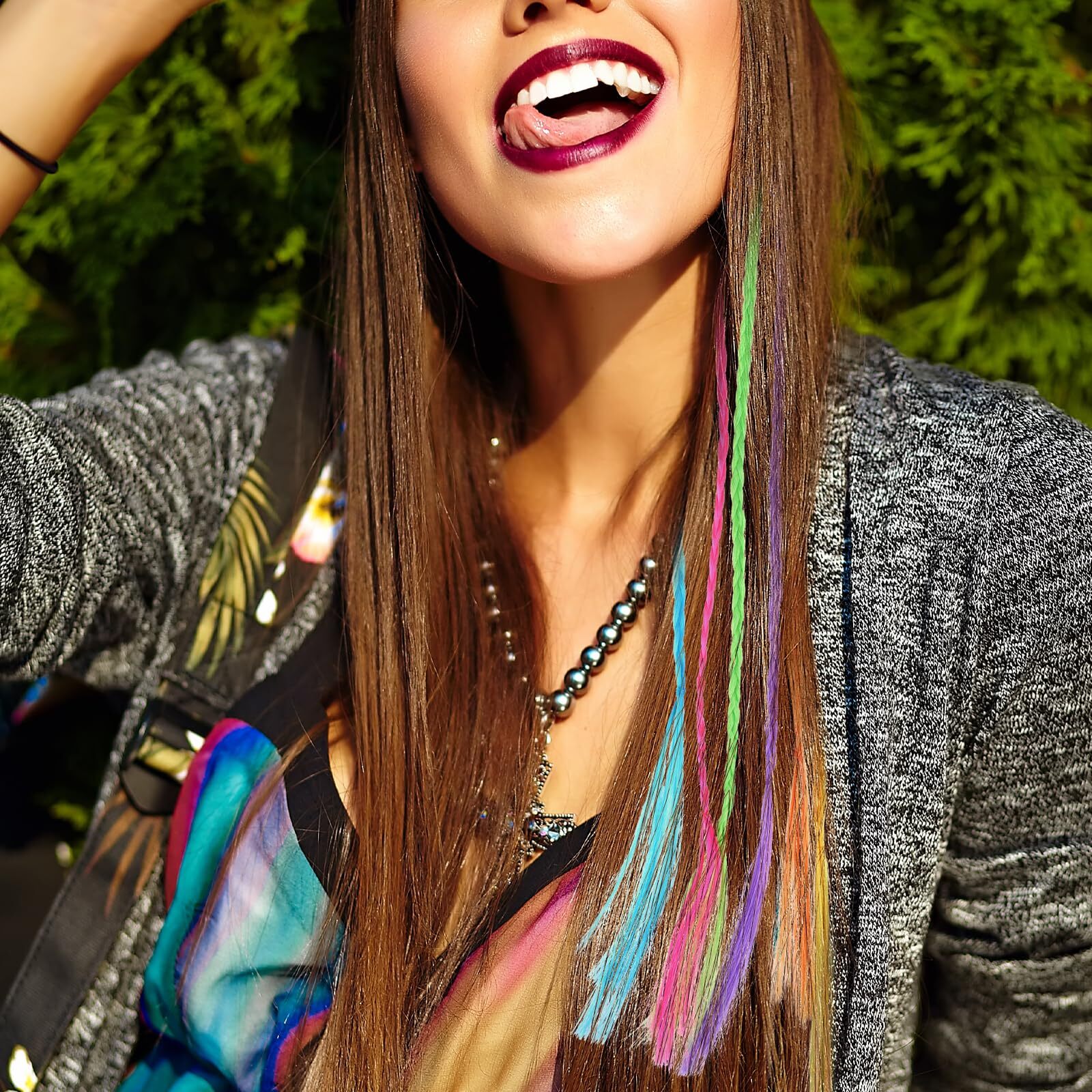36Pack Rainbow Colors Clip In Hair Extensions for Women Birthday Christmas Party