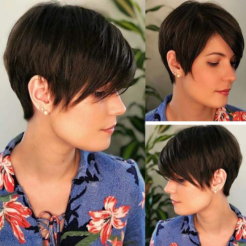 QUEENTAS Short Brown Pixie Cut Wig with 1 Count (Pack of 1), D-Black Cherry