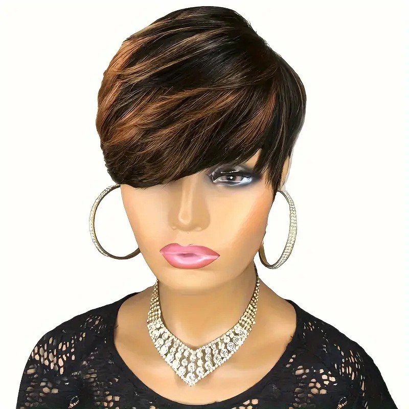 Brazilian Style Brown Highlight Short Synthetic Wig for Women Rose Net Cap