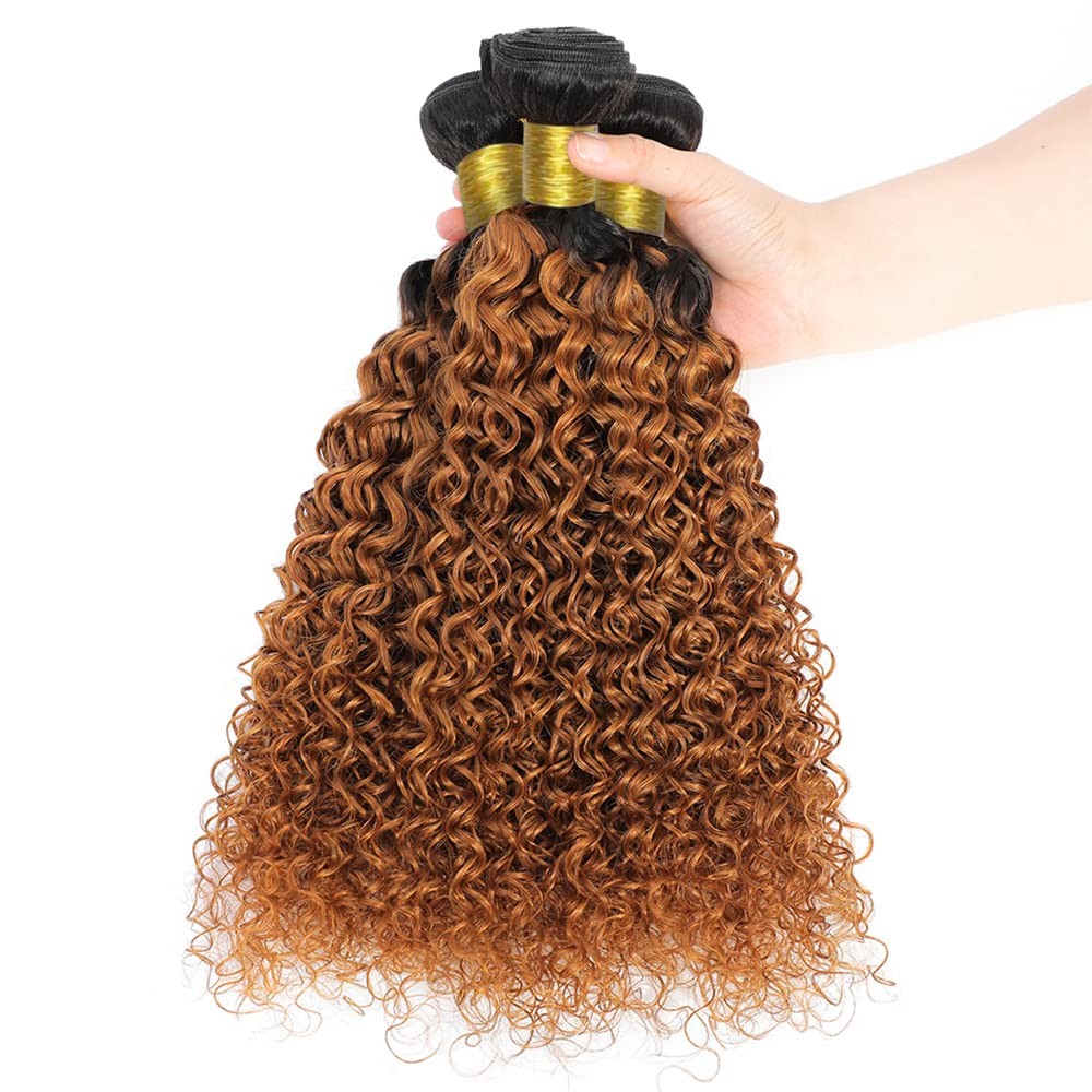 Capurchra 1B30 Ombre Kinky Curly Bundle Dark Brown Human Hair 3 Bundles 24 26
