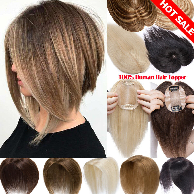 Silk Mono Base Real Human Hair Topper Hairpiece For Women Brown Clip In Soft HG