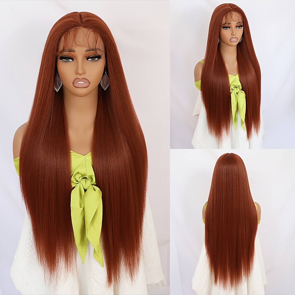 Ginger Long Straight Hair Synthetic Lace Front Wigs Glueless Pre Plucked Natural