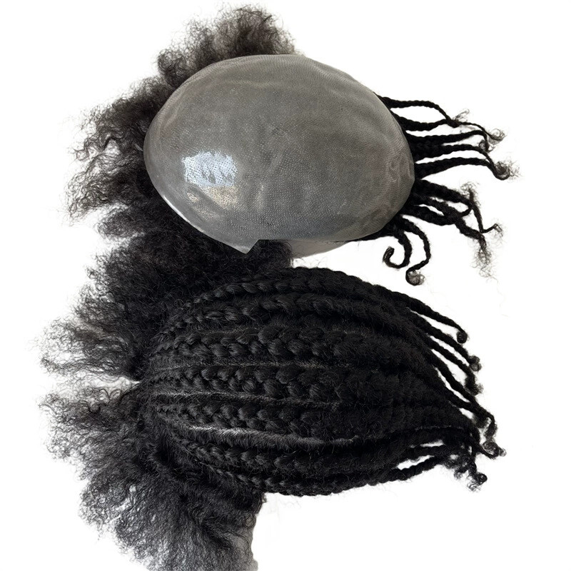 Jet Black Human HairCornrow Braids Unit 8×10 Full PU Toupee for Black Men