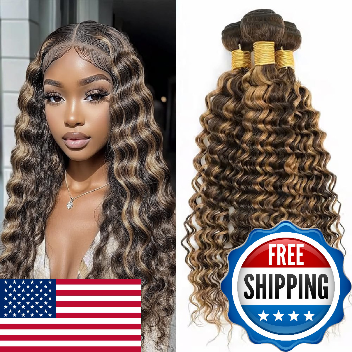 Dokksiiia Highlight Piano Color Ombre Bundles P1B/27 Deep Wave Human Hair