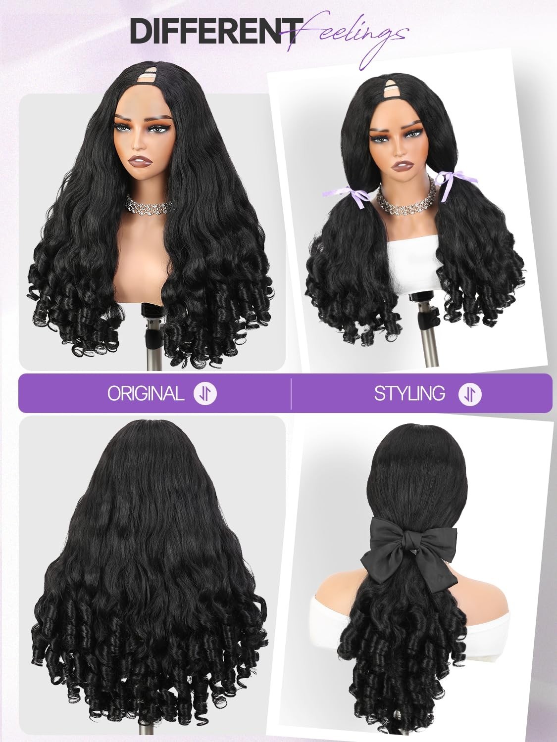 V Part Yaki Curly Wig 22 Inch Glueless Synthetic Half Wig for Black Women