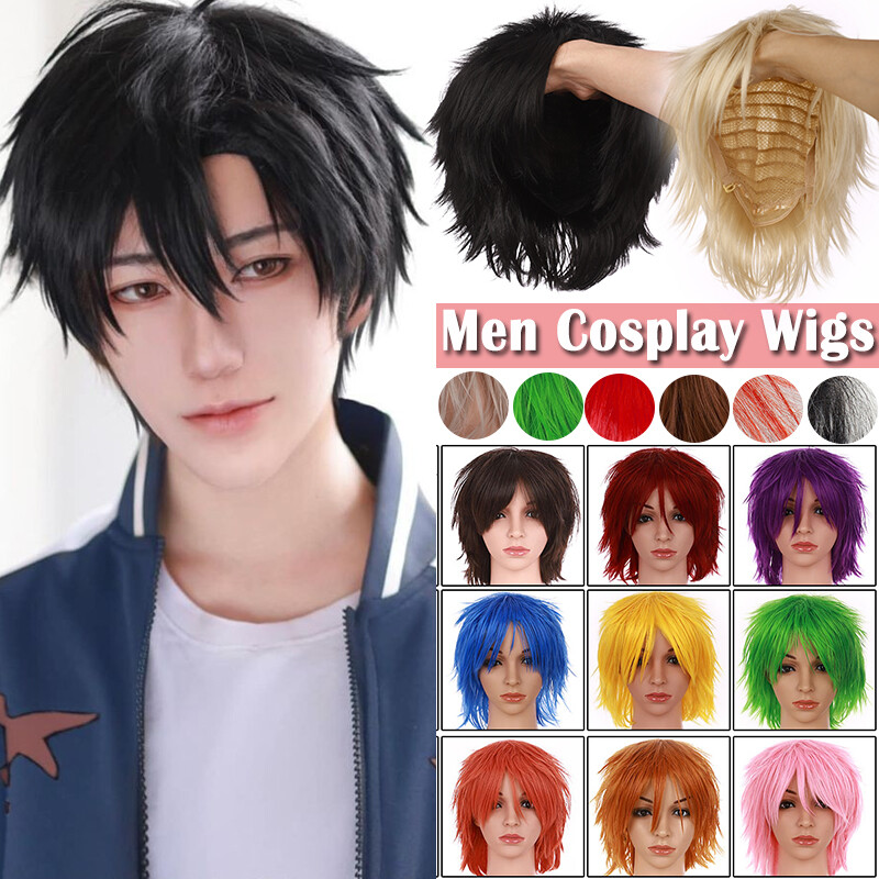 Mens Full Head Wigs Short Anime Cosplay Christmas Party Layered For Women Unisex