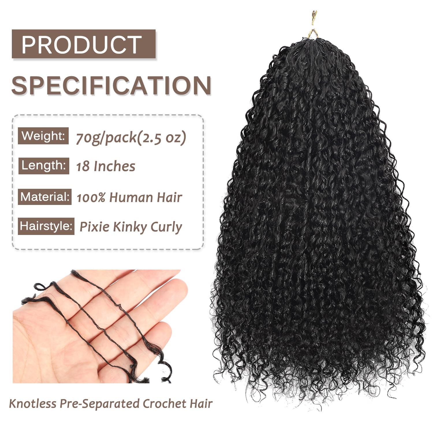 Afro Kinky Curly Human Crochet Hair, Knotless Pre-Separated Miracle Knots Fea…