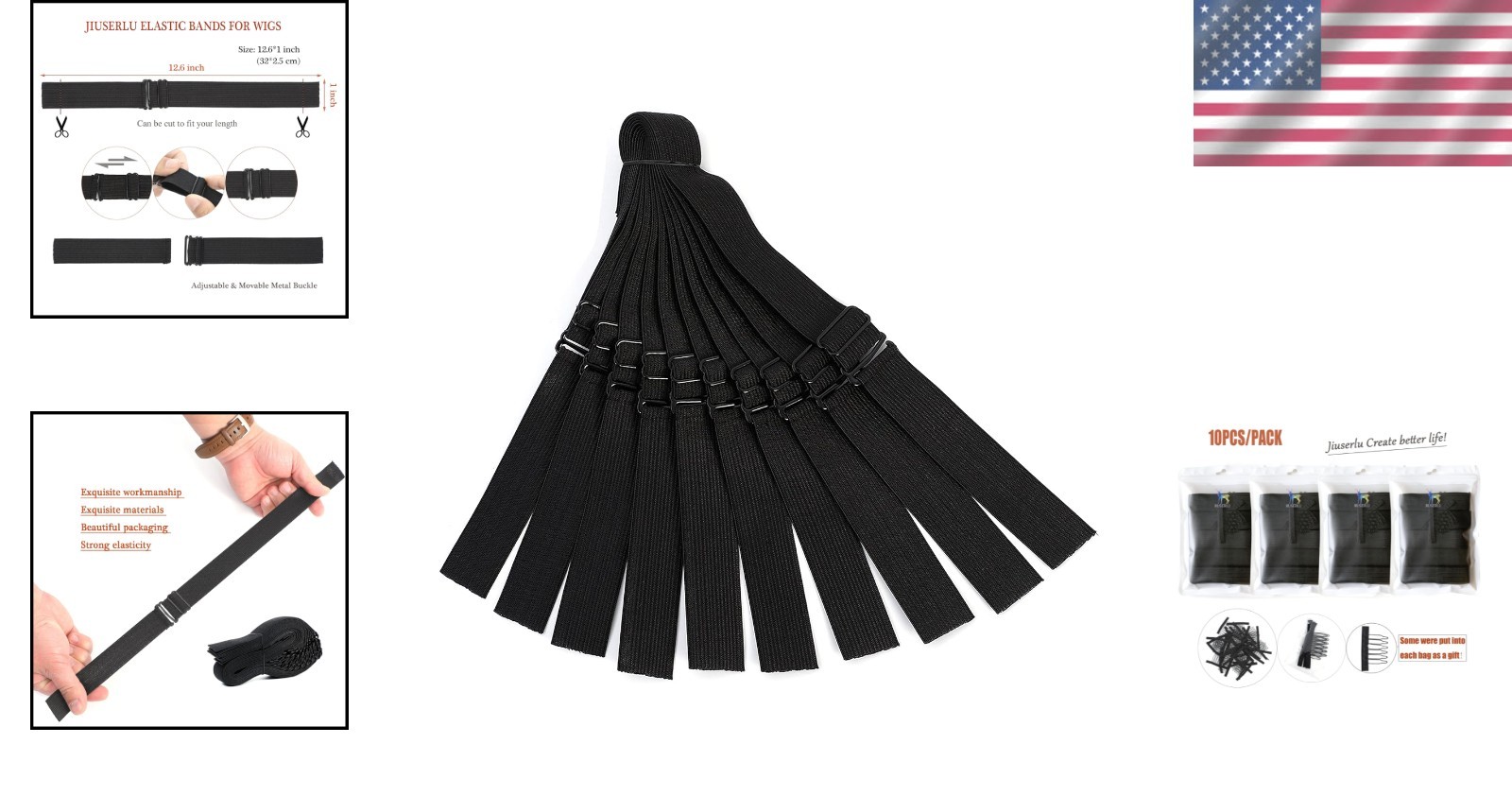 Adjustable Elastic Bands Straps for Wigs – Black 10pcs