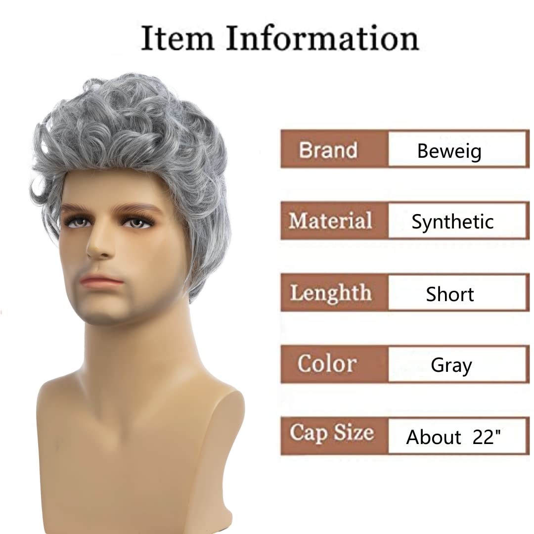 Mens Grey Wig Short Curly Grey Wig Synthetic Heat Resistant Costumes Natural …