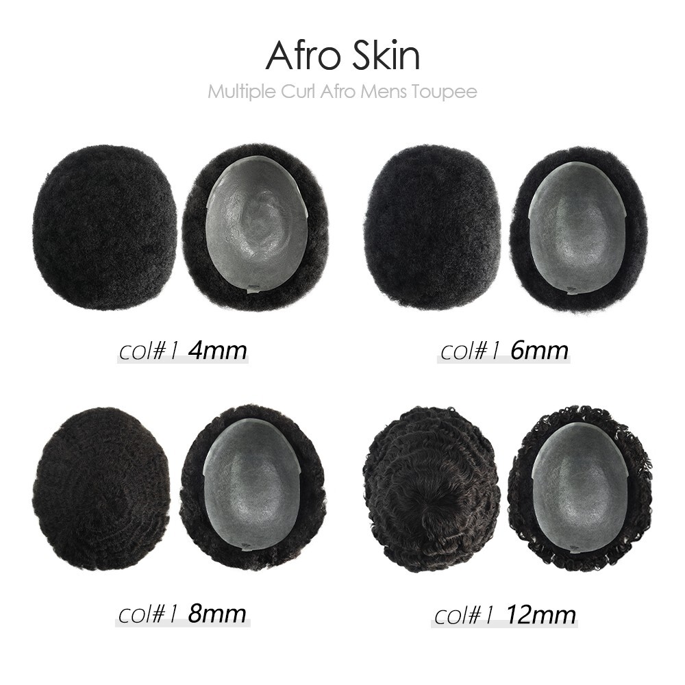Mens Toupee Human Hair System Poly Skin Unit Afro Curl Black Hair Pieces AFSK
